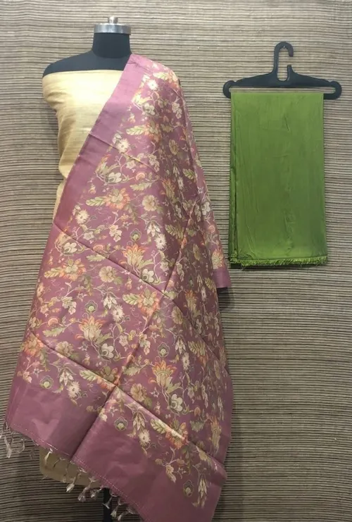 Elegant Ghicha Tussar Silk Plain Suit Material – Handwoven Natural Texture